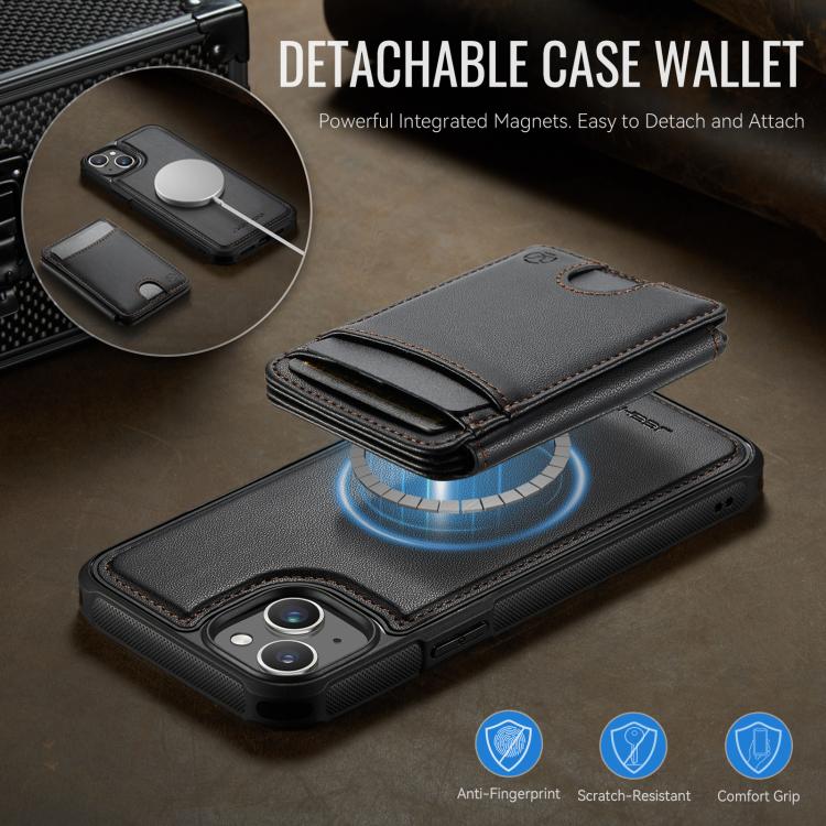 For iPhone 14 Plus JEEHOOD J10 Flip Card Bag MagSafe Split RFID Leather Phone Case