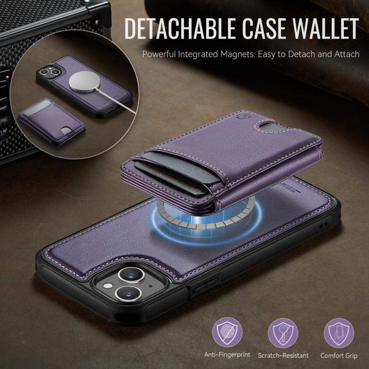 For iPhone 14 JEEHOOD J10 Flip Card Bag MagSafe Split RFID Leather Phone Case