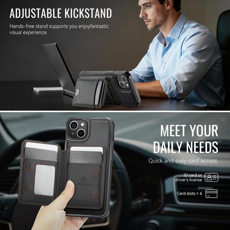 For iPhone 14 JEEHOOD J10 Flip Card Bag MagSafe Split RFID Leather Phone Case