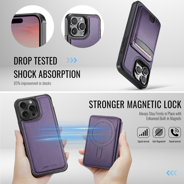 For iPhone 14 Pro JEEHOOD J10 Flip Card Bag MagSafe Split RFID Leather Phone Case