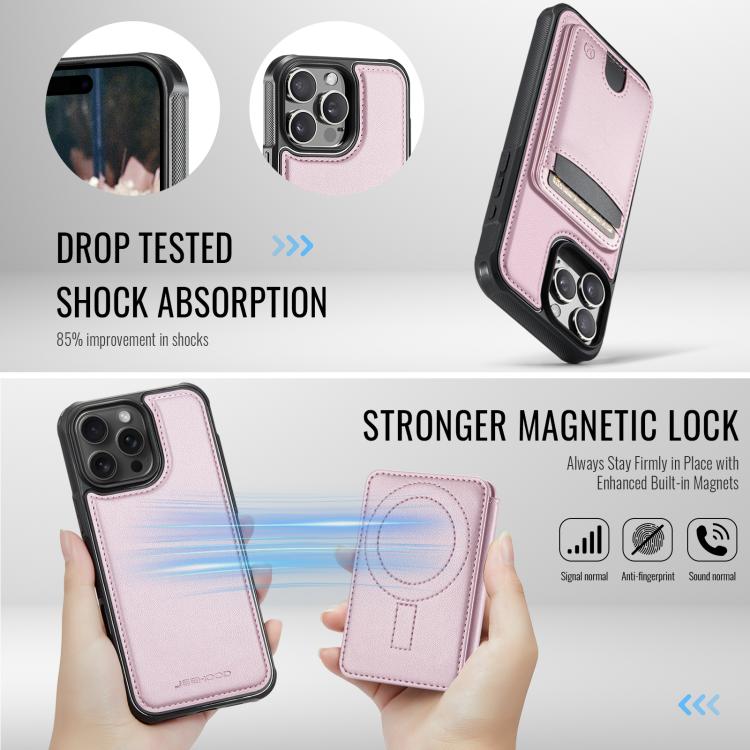 For iPhone 14 Pro JEEHOOD J10 Flip Card Bag MagSafe Split RFID Leather Phone Case