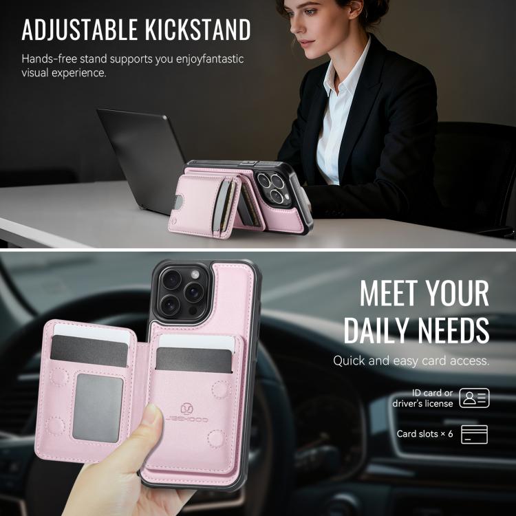 For iPhone 14 Pro JEEHOOD J10 Flip Card Bag MagSafe Split RFID Leather Phone Case
