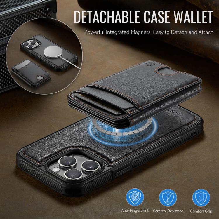 For iPhone 14 Pro JEEHOOD J10 Flip Card Bag MagSafe Split RFID Leather Phone Case