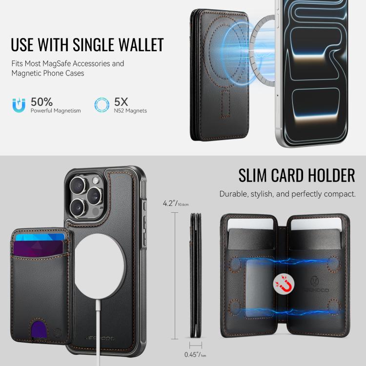 For iPhone 14 Pro JEEHOOD J10 Flip Card Bag MagSafe Split RFID Leather Phone Case