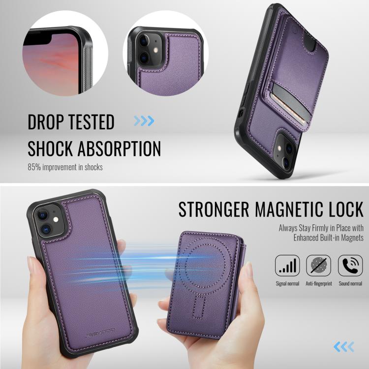For iPhone 12 JEEHOOD J10 Flip Card Bag MagSafe Split RFID Leather Phone Case