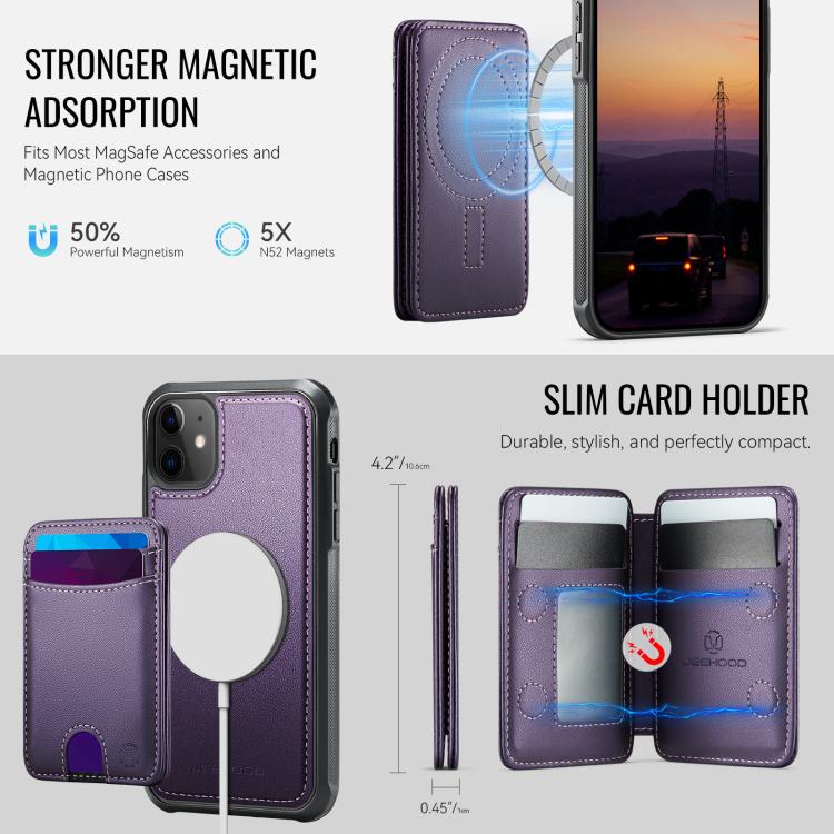 For iPhone 12 JEEHOOD J10 Flip Card Bag MagSafe Split RFID Leather Phone Case