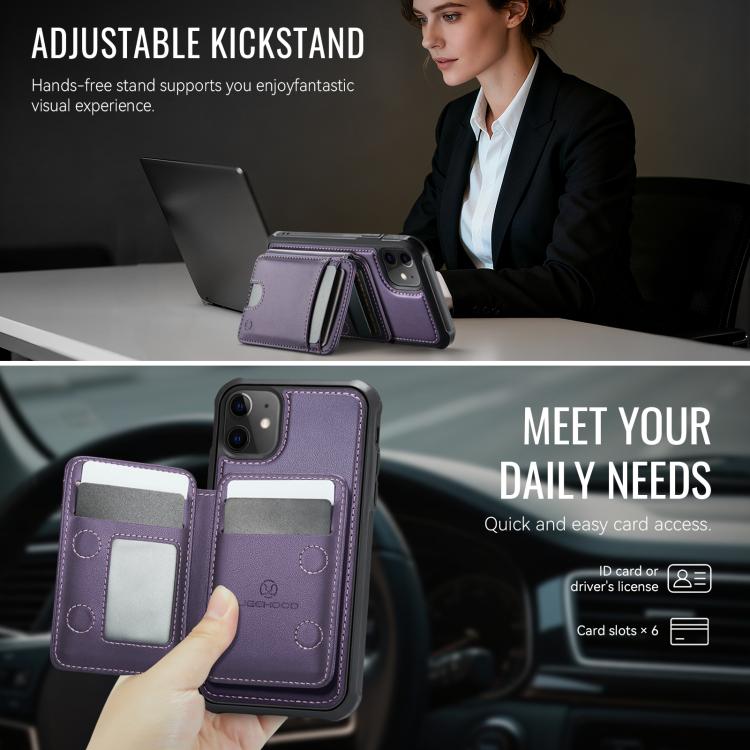For iPhone 12 JEEHOOD J10 Flip Card Bag MagSafe Split RFID Leather Phone Case