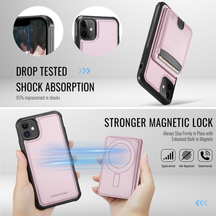 For iPhone 12 JEEHOOD J10 Flip Card Bag MagSafe Split RFID Leather Phone Case