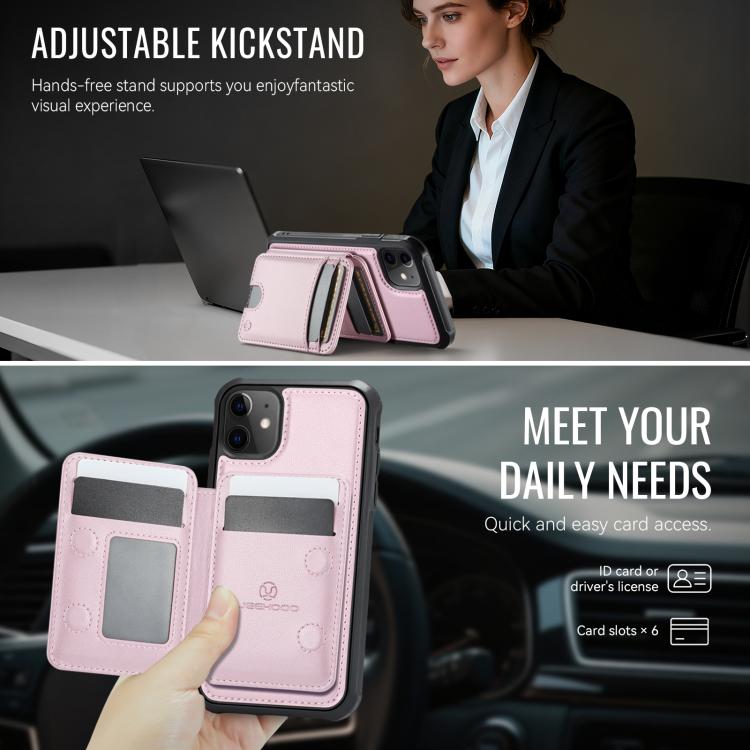 For iPhone 12 JEEHOOD J10 Flip Card Bag MagSafe Split RFID Leather Phone Case