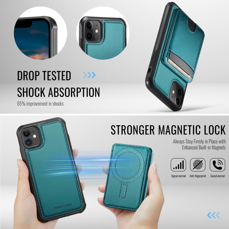For iPhone 12 JEEHOOD J10 Flip Card Bag MagSafe Split RFID Leather Phone Case