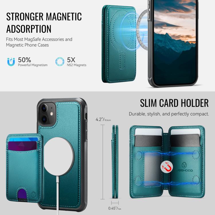 For iPhone 12 JEEHOOD J10 Flip Card Bag MagSafe Split RFID Leather Phone Case