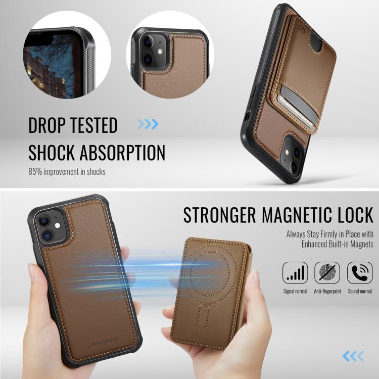 For iPhone 12 JEEHOOD J10 Flip Card Bag MagSafe Split RFID Leather Phone Case