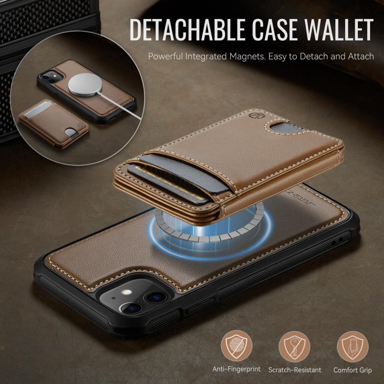For iPhone 12 JEEHOOD J10 Flip Card Bag MagSafe Split RFID Leather Phone Case
