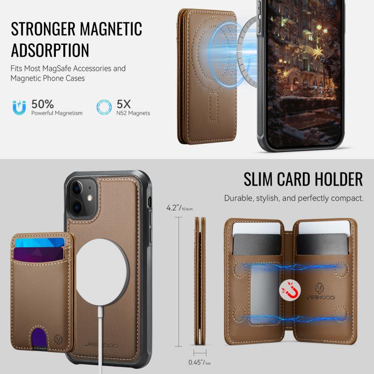 For iPhone 12 JEEHOOD J10 Flip Card Bag MagSafe Split RFID Leather Phone Case