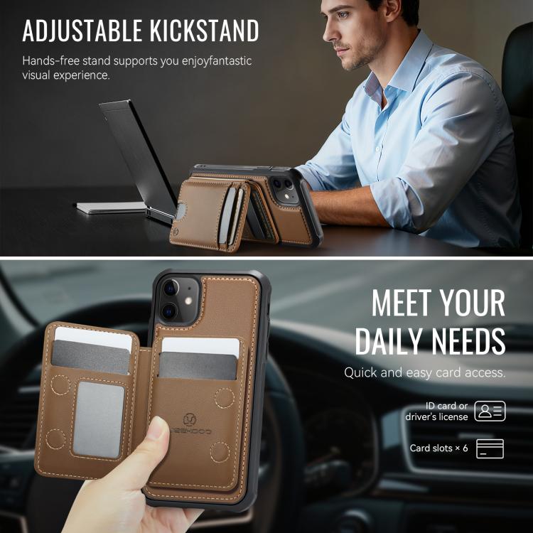 For iPhone 12 JEEHOOD J10 Flip Card Bag MagSafe Split RFID Leather Phone Case