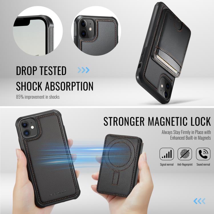 For iPhone 12 JEEHOOD J10 Flip Card Bag MagSafe Split RFID Leather Phone Case