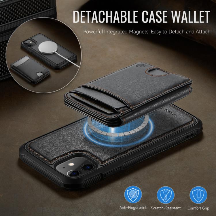 For iPhone 12 JEEHOOD J10 Flip Card Bag MagSafe Split RFID Leather Phone Case