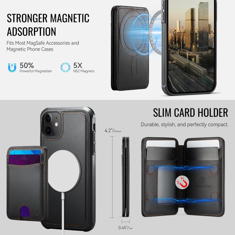 For iPhone 12 JEEHOOD J10 Flip Card Bag MagSafe Split RFID Leather Phone Case
