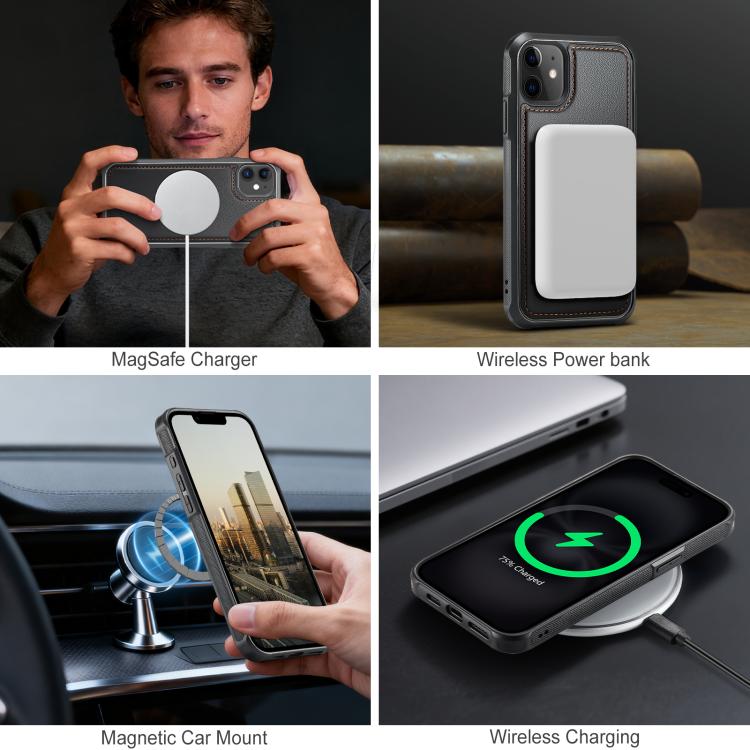 For iPhone 12 JEEHOOD J10 Flip Card Bag MagSafe Split RFID Leather Phone Case