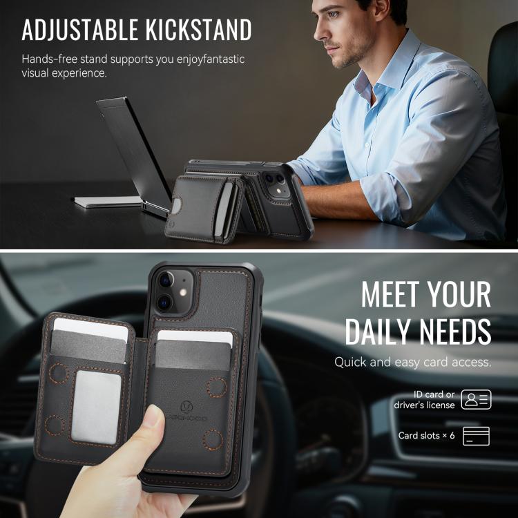 For iPhone 12 JEEHOOD J10 Flip Card Bag MagSafe Split RFID Leather Phone Case