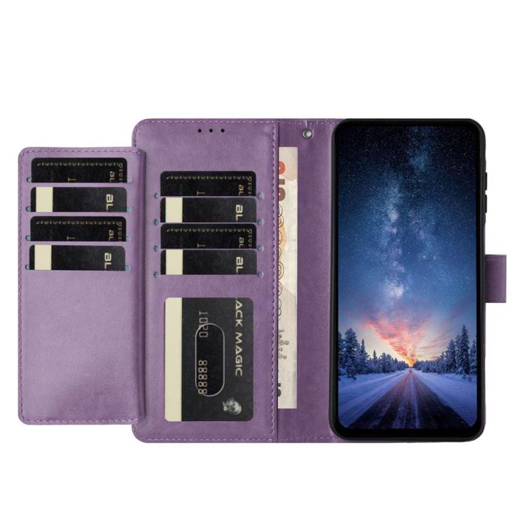 For iPhone 15 Lambskin 8-card Slot Leather Phone Case