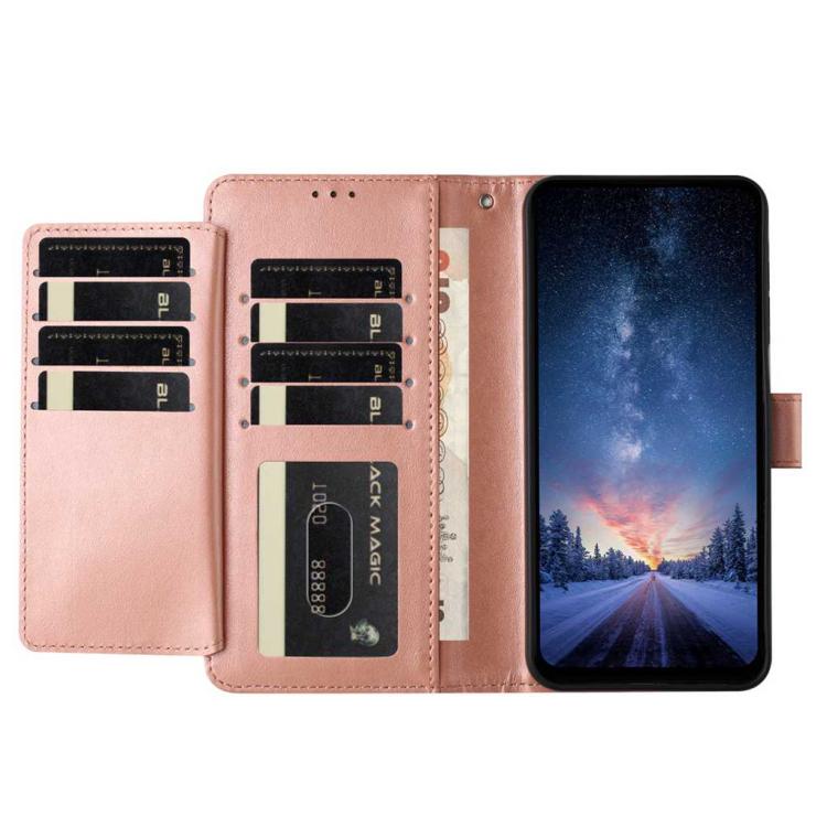 For iPhone 14 Plus Lambskin 8-card Slot Leather Phone Case
