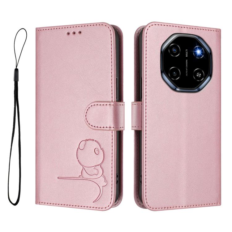 For Blackview Shark 6 Litter Panda Embossing RFID Leather Phone Case with Lanyard