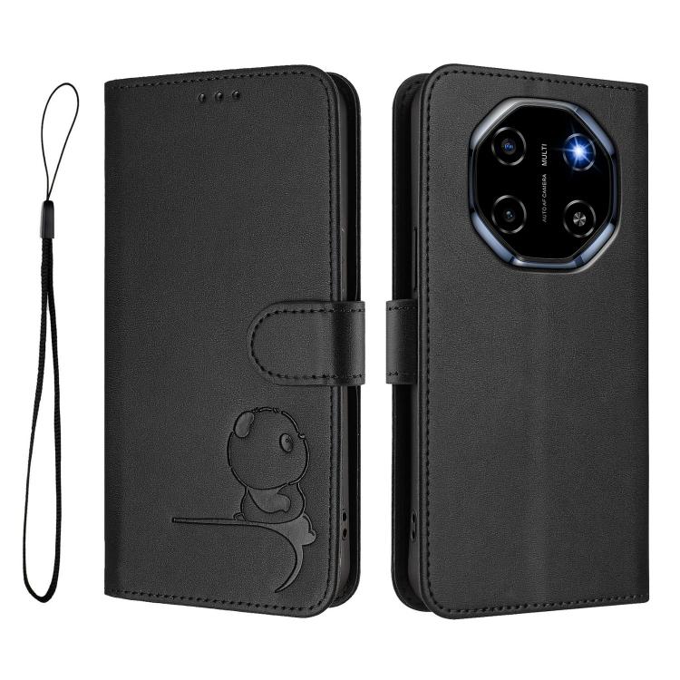 For Blackview Shark 6 Litter Panda Embossing RFID Leather Phone Case with Lanyard