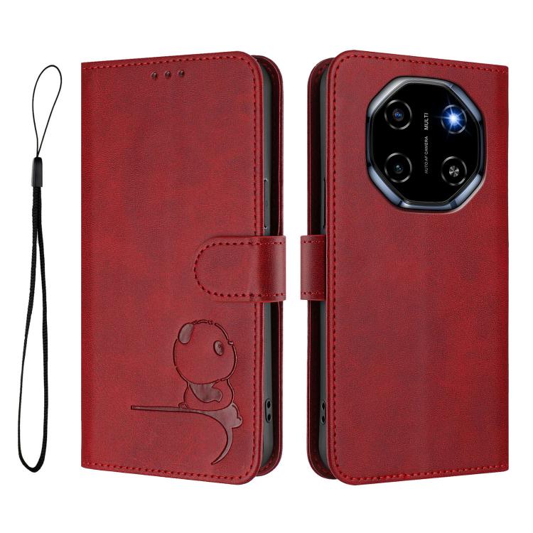 For Blackview Shark 6 Litter Panda Embossing RFID Leather Phone Case with Lanyard