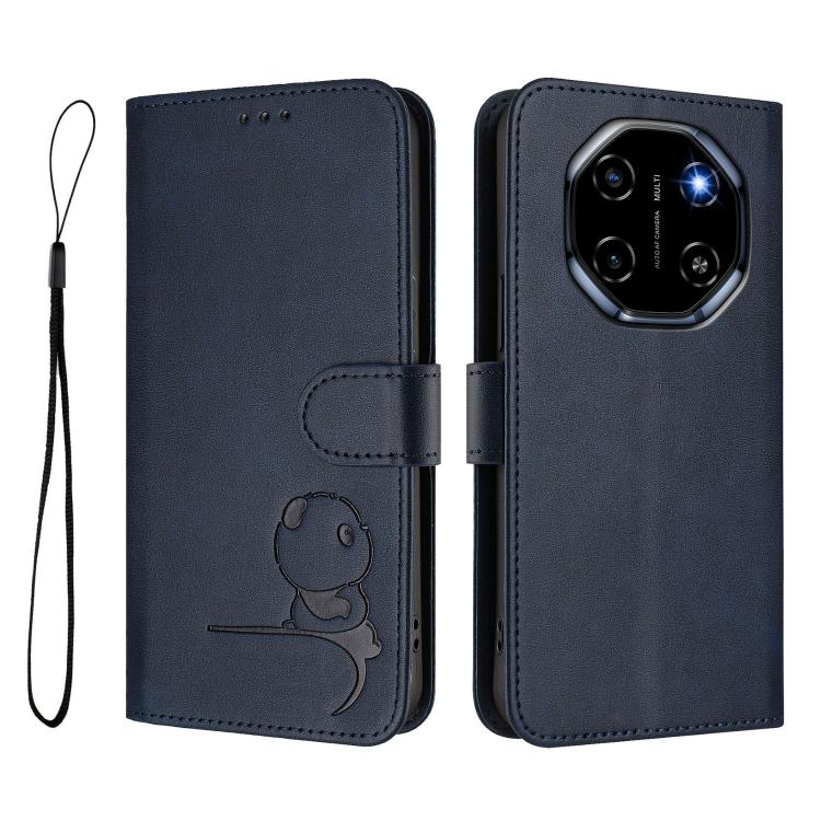 For Blackview Shark 6 Litter Panda Embossing RFID Leather Phone Case with Lanyard