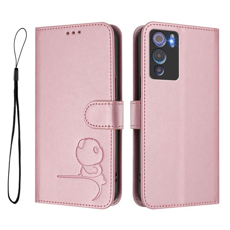 For Doogee N60 Pro Litter Panda Embossing RFID Leather Phone Case with Lanyard