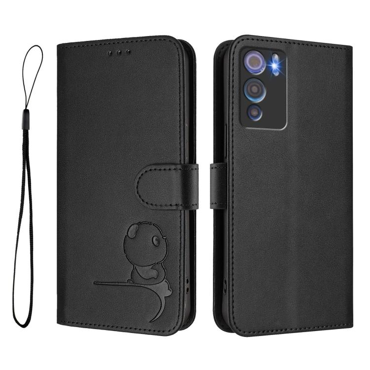 For Doogee N60 Pro Litter Panda Embossing RFID Leather Phone Case with Lanyard