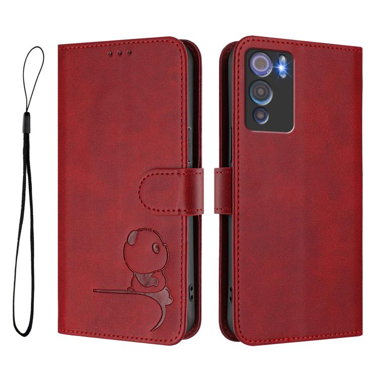 For Doogee N60 Pro Litter Panda Embossing RFID Leather Phone Case with Lanyard