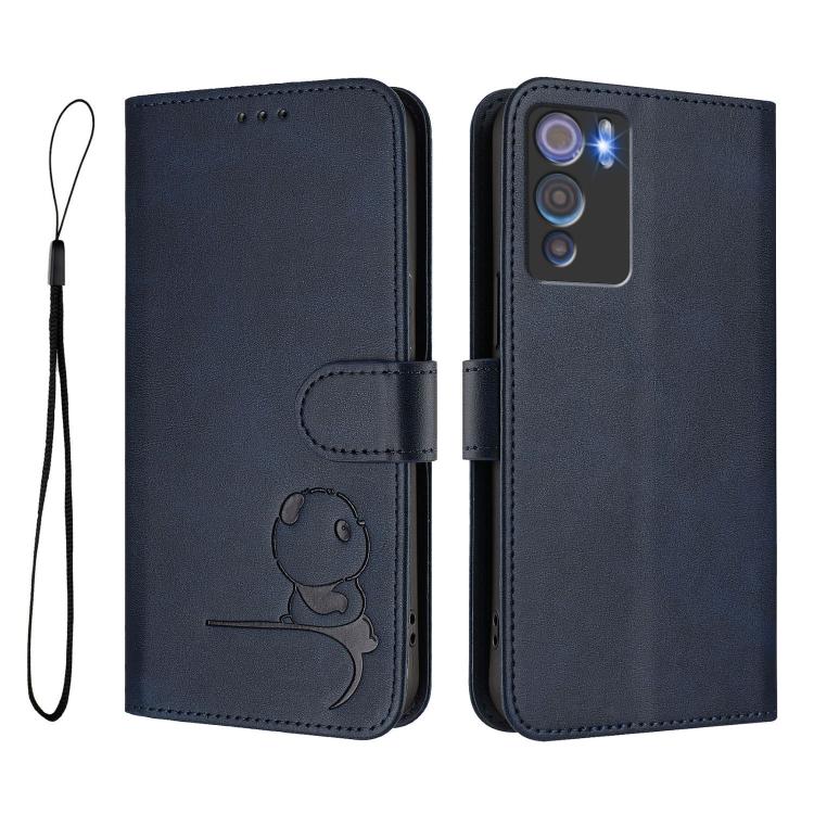 For Doogee N60 Pro Litter Panda Embossing RFID Leather Phone Case with Lanyard