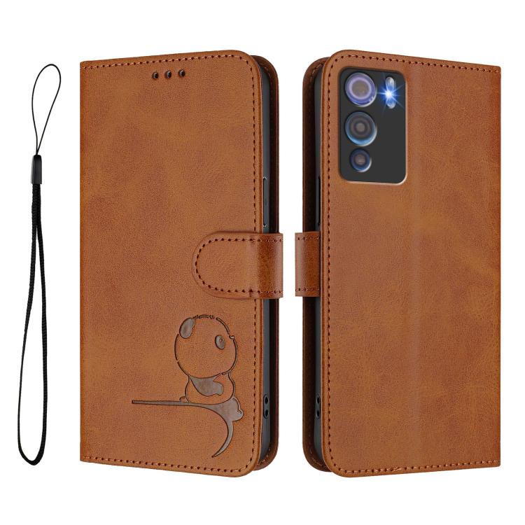 For Doogee N60 Pro Litter Panda Embossing RFID Leather Phone Case with Lanyard
