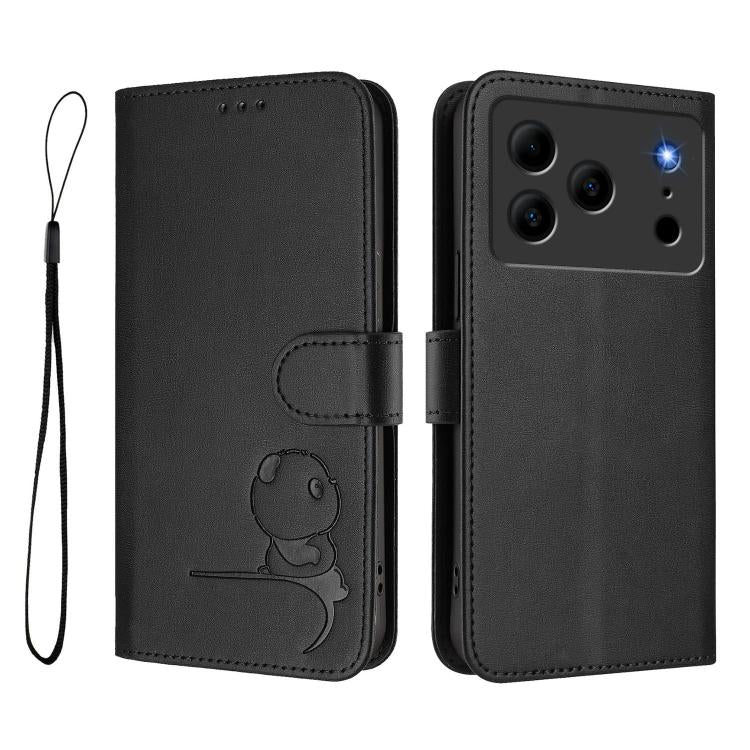 For Doogee N56 / N56 Pro Litter Panda Embossing RFID Leather Phone Case with Lanyard