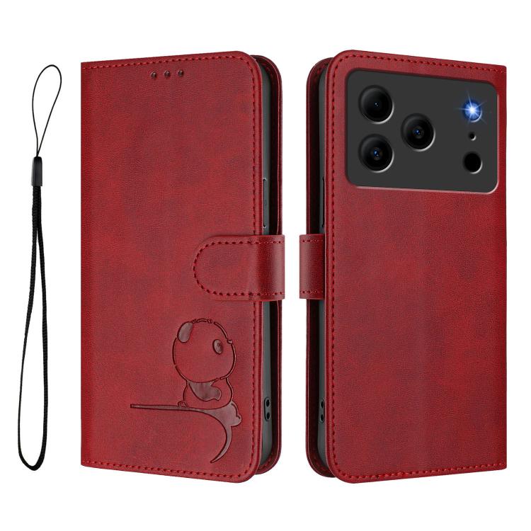 For Doogee N56 / N56 Pro Litter Panda Embossing RFID Leather Phone Case with Lanyard