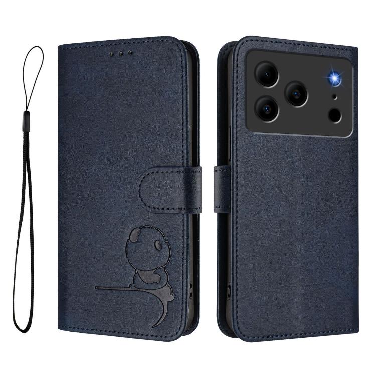 For Doogee N56 / N56 Pro Litter Panda Embossing RFID Leather Phone Case with Lanyard