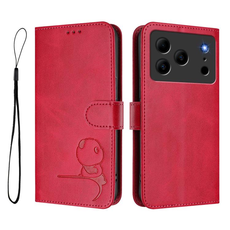 For Doogee N56 / N56 Pro Litter Panda Embossing RFID Leather Phone Case with Lanyard