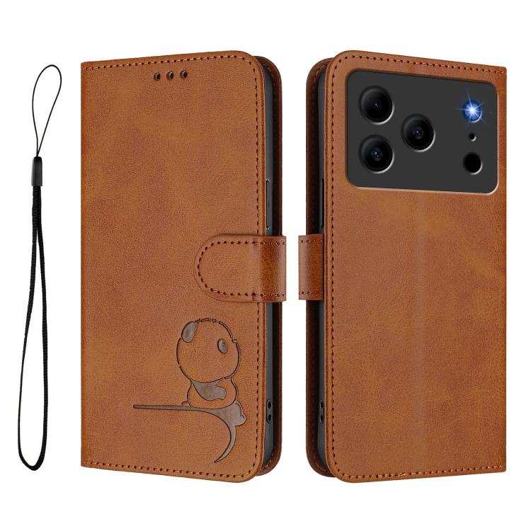 For Doogee N56 / N56 Pro Litter Panda Embossing RFID Leather Phone Case with Lanyard