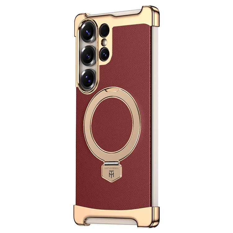 For Samsung Galaxy S26 Ultra 5G Borderless MagSafe Ring Holder Plain Leather Phone Case