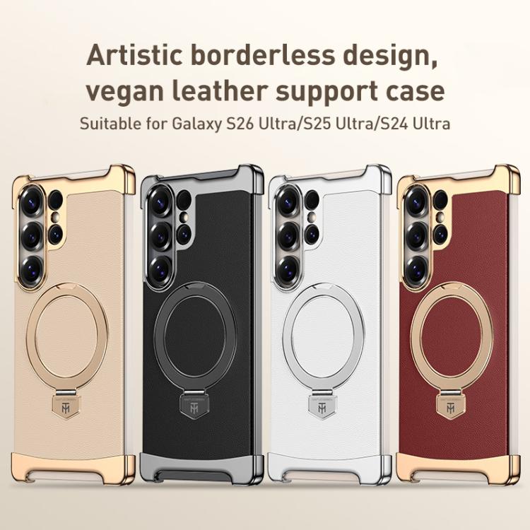 For Samsung Galaxy S24 Ultra 5G Borderless MagSafe Ring Holder Plain Leather Phone Case