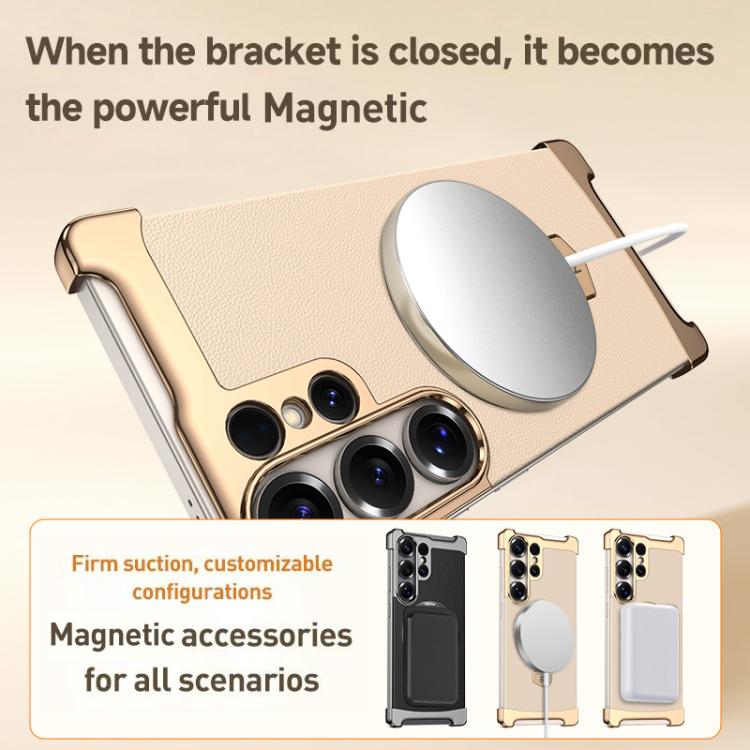 For Samsung Galaxy S26 Ultra 5G Borderless MagSafe Ring Holder Plain Leather Phone Case