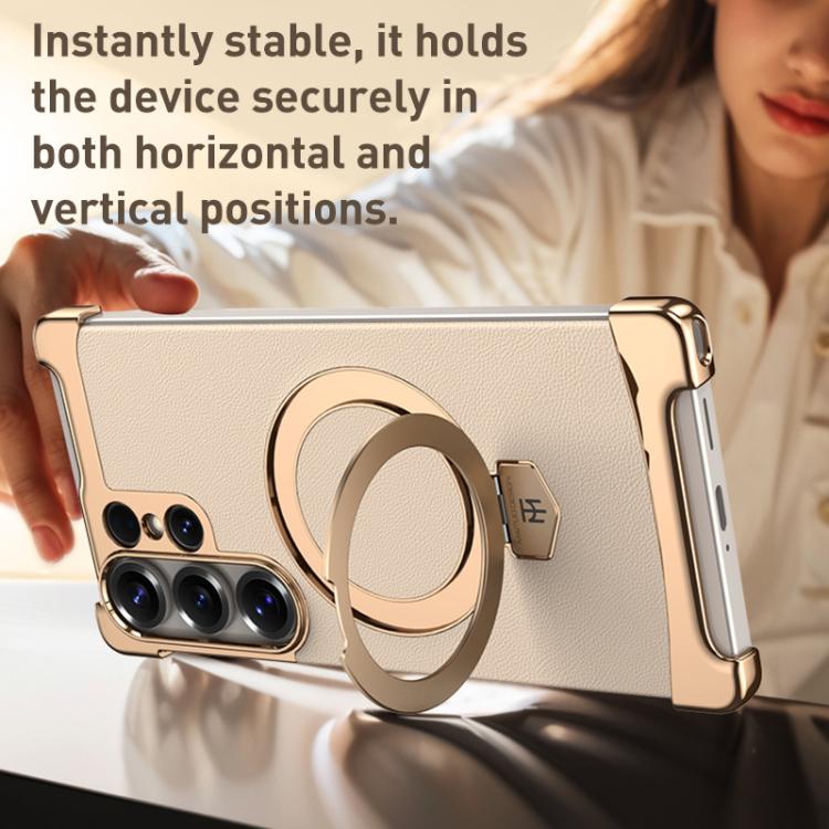 For Samsung Galaxy S26 Ultra 5G Borderless MagSafe Ring Holder Plain Leather Phone Case