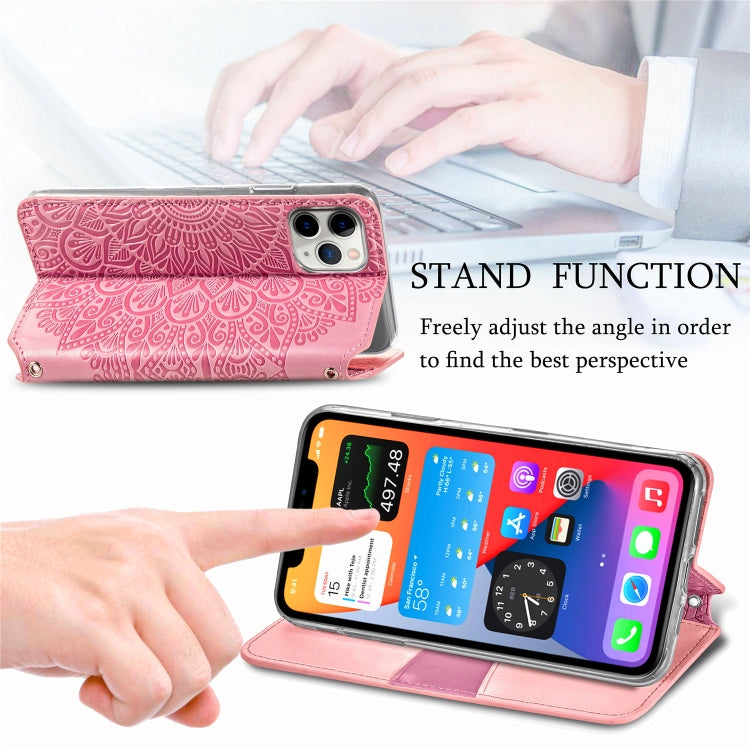 For iPhone 11 Pro Blooming Mandala Embossed Pattern Magnetic Horizontal Flip Leather Case with Holder & Card Slots & Wallet