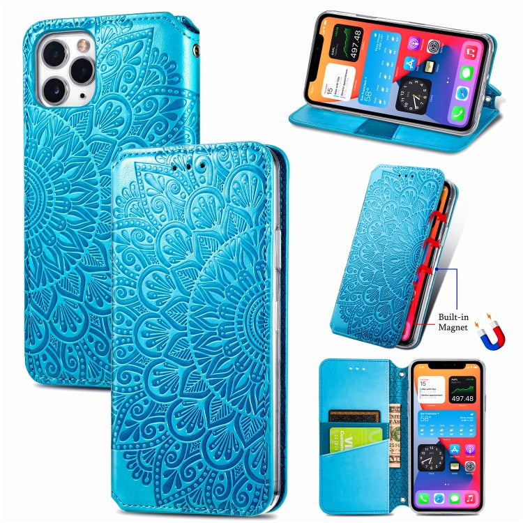 For iPhone 11 Pro Blooming Mandala Embossed Pattern Magnetic Horizontal Flip Leather Case with Holder & Card Slots & Wallet