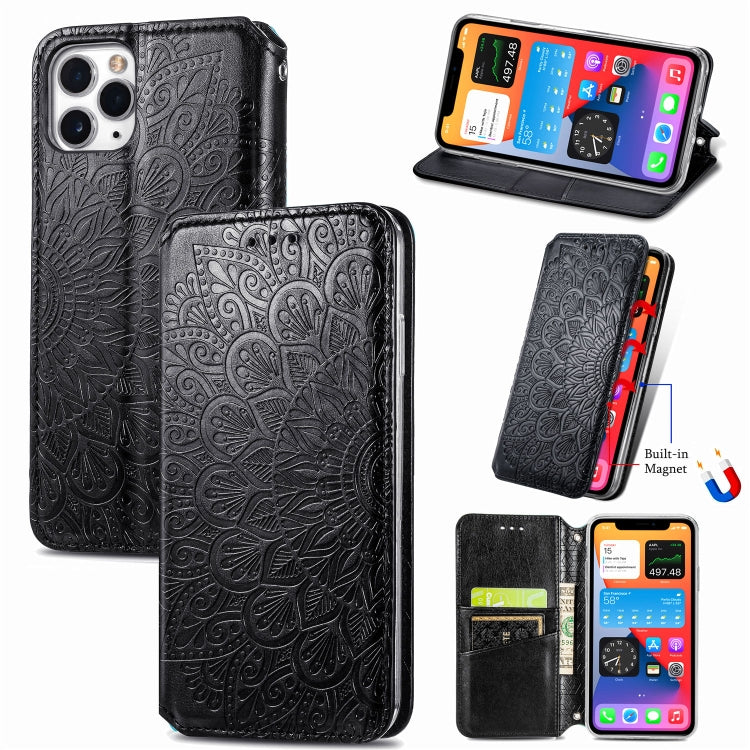 For iPhone 11 Pro Blooming Mandala Embossed Pattern Magnetic Horizontal Flip Leather Case with Holder & Card Slots & Wallet