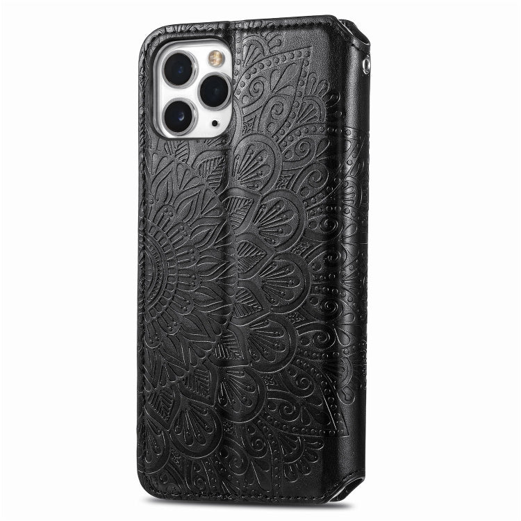 For iPhone 11 Pro Blooming Mandala Embossed Pattern Magnetic Horizontal Flip Leather Case with Holder & Card Slots & Wallet