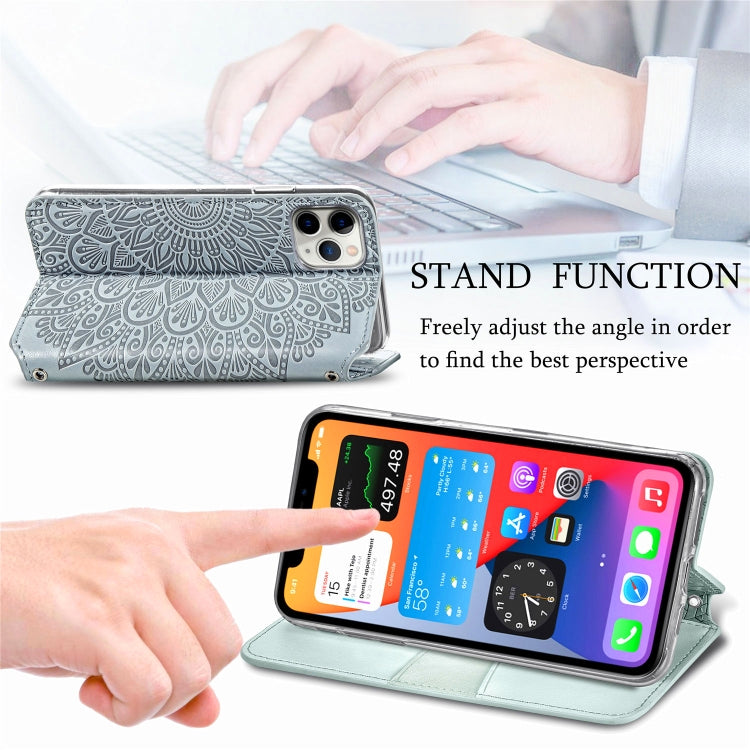 For iPhone 11 Pro Blooming Mandala Embossed Pattern Magnetic Horizontal Flip Leather Case with Holder & Card Slots & Wallet