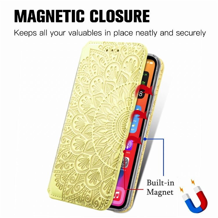 For iPhone 11 Pro Blooming Mandala Embossed Pattern Magnetic Horizontal Flip Leather Case with Holder & Card Slots & Wallet